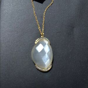 New $198 MARCIA MORAN Chalcedony Pave CZ Crystal 18k Clad Pendant Necklace
